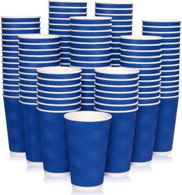 120 Pack 16 oz Paper Coffee Cups, Blue Disposable Beverage Cups with Insulated Ripple Wall for Coffee, Tea, and Hot Chocolate