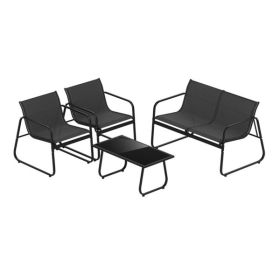 4-Piece Outdoor Conversation Set (Black) - 2 Chairs + 1 Loveseat + 1 Coffee Table,Patio Furniture Set